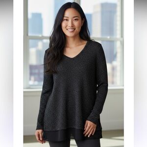 Design History gorgeous black sweater top with silver sparkle design? New